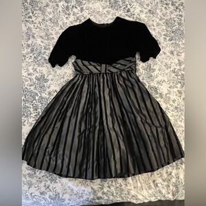Elissa Craig Vintage Girls Black and Gray Striped Kids Dress. Velvet Top.